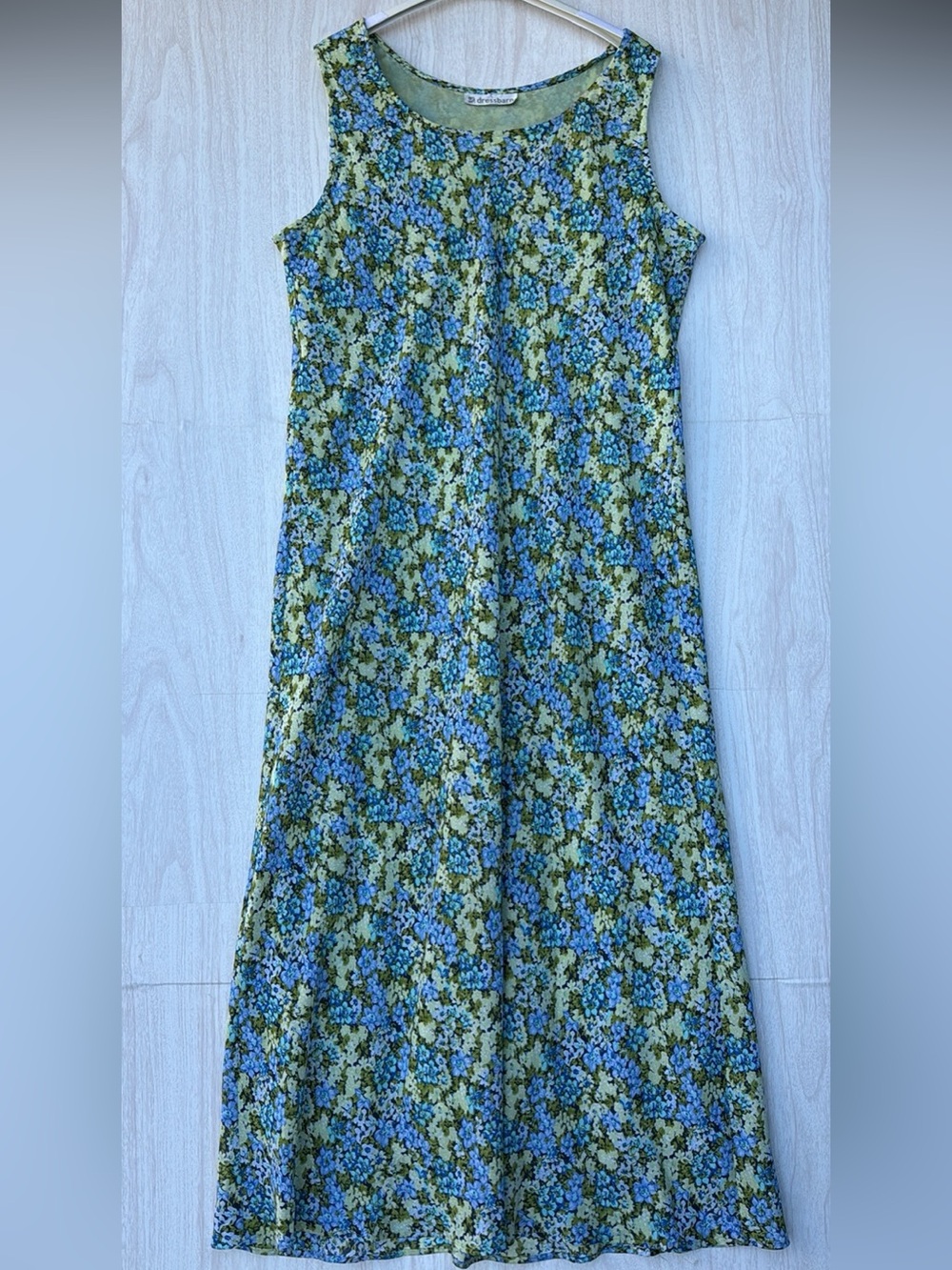 dressbarn Blue and Green Floral Sleeveless Maxi Dress